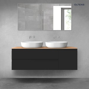 Oltens Vernal zestaw mebli łazienkowych 140 cm z blatem czarny mat/dąb 68264300
