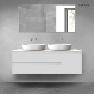 Oltens Vernal zestaw mebli łazienkowych 140 cm z blatem szary mat/biały połysk 68265700