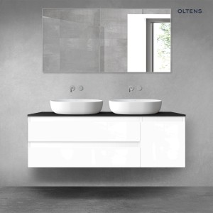 Oltens Vernal zestaw mebli łazienkowych 140 cm z blatem biały połysk/czarny mat 68266000