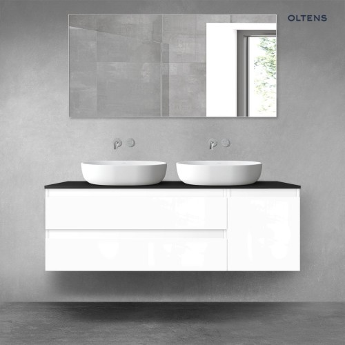 Oltens Vernal zestaw mebli łazienkowych 140 cm z blatem biały połysk/czarny mat 68266000