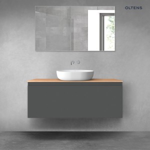 Oltens Vernal szafka 120 cm podumywalkowa wisząca z blatem grafit mat/dąb 68106400