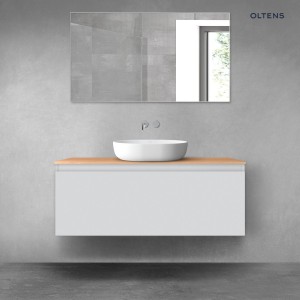 Oltens Vernal szafka 120 cm podumywalkowa wisząca z blatem szary mat/dąb 68106700