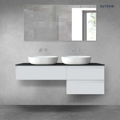 Oltens Vernal zestaw mebli łazienkowych 140 cm z blatem szary mat/czarny mat 68291700