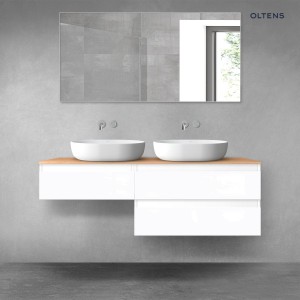 Oltens Vernal zestaw mebli łazienkowych 140 cm z blatem biały połysk/dąb 68325000