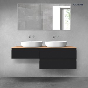 Oltens Vernal zestaw mebli łazienkowych 140 cm z blatem czarny mat/dąb 68325300