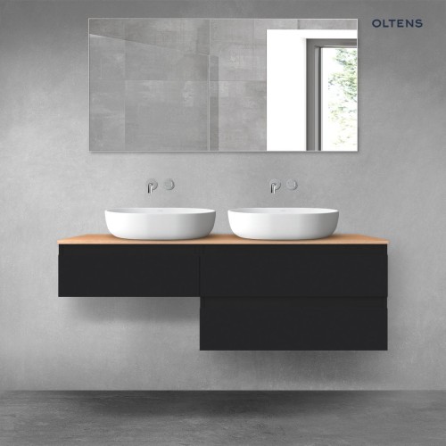 Oltens Vernal zestaw mebli łazienkowych 140 cm z blatem czarny mat/dąb 68325300