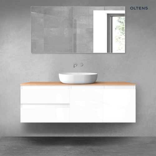 Oltens Vernal zestaw mebli łazienkowych 140 cm z blatem biały połysk/dąb 68273000