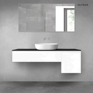 Oltens Vernal zestaw mebli łazienkowych 140 cm z blatem biały połysk/czarny mat 68284000