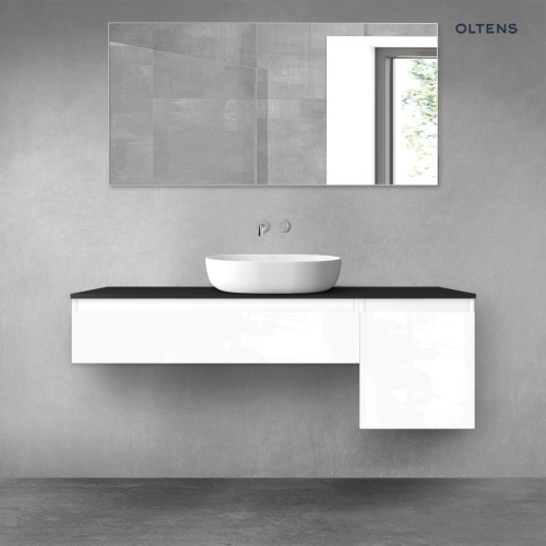 Oltens Vernal zestaw mebli łazienkowych 140 cm z blatem biały połysk/czarny mat 68284000