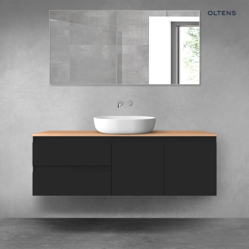 Oltens Vernal zestaw mebli łazienkowych 140 cm z blatem czarny mat/dąb 68273300