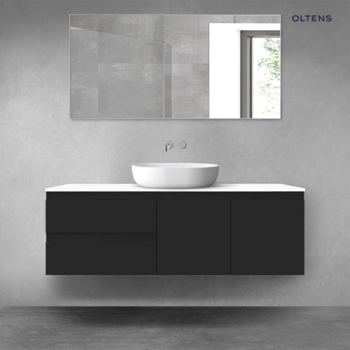 Oltens Vernal zestaw mebli łazienkowych 140 cm z blatem czarny mat/biały połysk 68275300