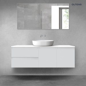 Oltens Vernal zestaw mebli łazienkowych 140 cm z blatem szary mat/biały połysk 68277700