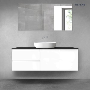 Oltens Vernal zestaw mebli łazienkowych 140 cm z blatem biały połysk/czarny mat 68276000