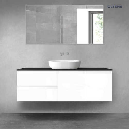 Oltens Vernal zestaw mebli łazienkowych 140 cm z blatem biały połysk/czarny mat 68278000