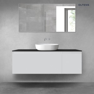 Oltens Vernal zestaw mebli łazienkowych 140 cm z blatem szary mat/czarny mat 68317700
