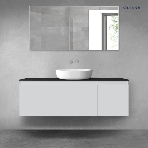 Oltens Vernal zestaw mebli łazienkowych 140 cm z blatem szary mat/czarny mat 68317700