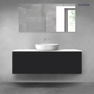 Oltens Vernal zestaw mebli łazienkowych 140 cm z blatem czarny mat/biały połysk 68318300