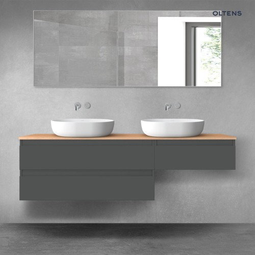 Oltens Vernal zestaw mebli łazienkowych 160 cm z blatem grafit mat/dąb 68348400
