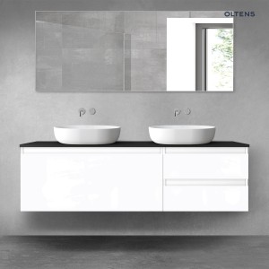 Oltens Vernal zestaw mebli łazienkowych 160 cm z blatem biały połysk/czarny mat 68441000