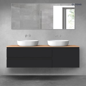 Oltens Vernal zestaw mebli łazienkowych 160 cm z blatem czarny mat/dąb 68340300