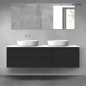 Oltens Vernal zestaw mebli łazienkowych 160 cm z blatem czarny mat/biały połysk 68341300
