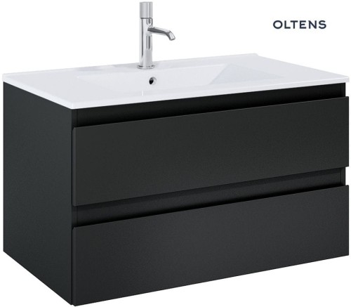 Oltens Vernal szafka 80 cm podumywalkowa wisząca z umywalką czarny mat 68462300