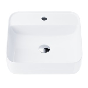 Umywalka nablatowa Corsan 649902 kwadratowa 395x395x145 mm z otworem na baterię i korkiem Klik-Klak chrom