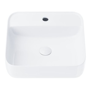 Umywalka nablatowa Corsan 649902 kwadratowa 395x395x145 mm z otworem na baterię i korkiem Klik-Klak białym