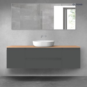 Oltens Vernal zestaw mebli łazienkowych 160 cm z blatem grafit mat/dąb 68379400