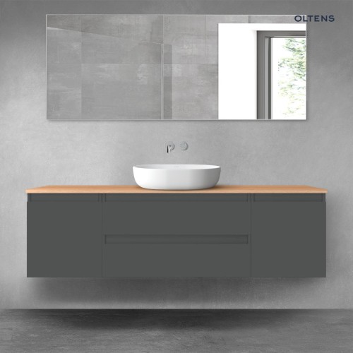 Oltens Vernal zestaw mebli łazienkowych 160 cm z blatem grafit mat/dąb 68379400
