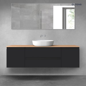 Oltens Vernal zestaw mebli łazienkowych 160 cm z blatem czarny mat/dąb 68379300