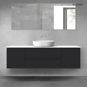 Oltens Vernal zestaw mebli łazienkowych 160 cm z blatem czarny mat/biały połysk 68372300