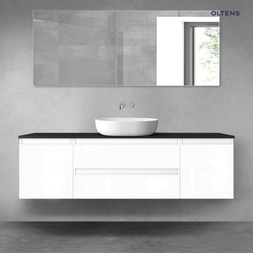 Oltens Vernal zestaw mebli łazienkowych 160 cm z blatem biały połysk/czarny mat 68372000