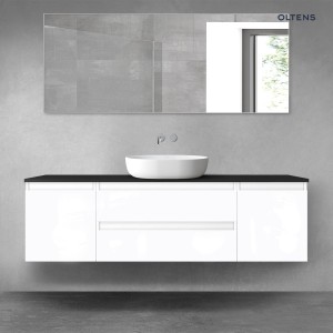 Oltens Vernal zestaw mebli łazienkowych 160 cm z blatem biały połysk/czarny mat 68376000
