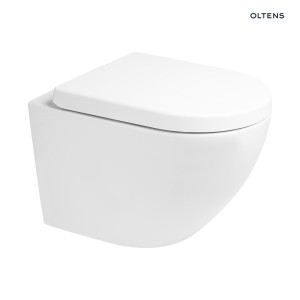 Zestaw Oltens Hamnes Kort Stille miska WC wisząca PureRim z powłoką SmartClean z deską wolnoopadającą biały 42526000