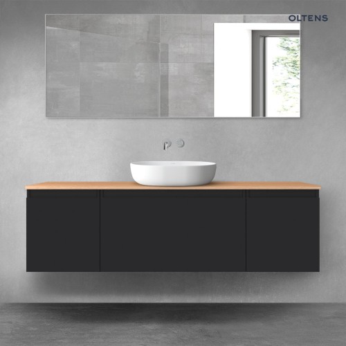 Oltens Vernal zestaw mebli łazienkowych 160 cm z blatem czarny mat/dąb 68447300