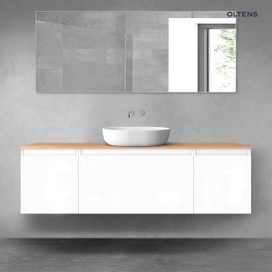 Oltens Vernal zestaw mebli łazienkowych 160 cm z blatem biały połysk/dąb 68448000