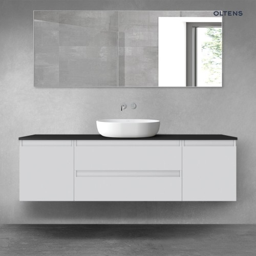 Oltens Vernal zestaw mebli łazienkowych 160 cm z blatem szary mat/czarny mat 68449700