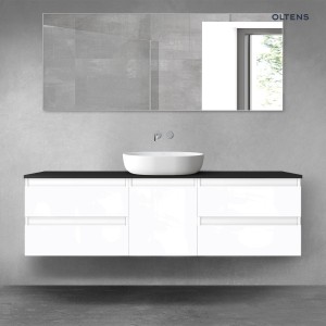 Oltens Vernal zestaw mebli łazienkowych 160 cm z blatem biały połysk/czarny mat 68401300