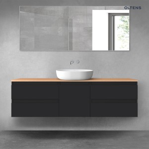 Oltens Vernal zestaw mebli łazienkowych 160 cm z blatem czarny mat/dąb 68403300