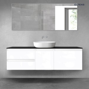 Oltens Vernal zestaw mebli łazienkowych 160 cm z blatem biały połysk/czarny mat 68409000