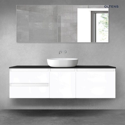 Oltens Vernal zestaw mebli łazienkowych 160 cm z blatem biały połysk/czarny mat 68409000