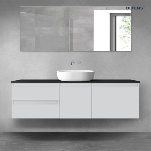 Oltens Vernal zestaw mebli łazienkowych 160 cm z blatem szary mat/czarny mat 68410700