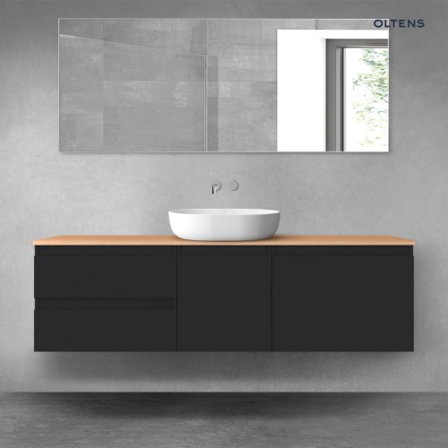 Oltens Vernal zestaw mebli łazienkowych 160 cm z blatem czarny mat/dąb 68411300