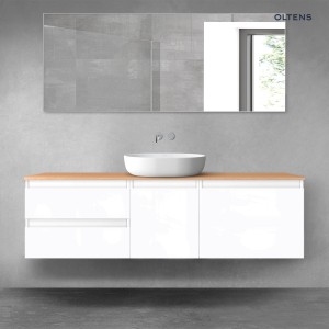 Oltens Vernal zestaw mebli łazienkowych 160 cm z blatem biały połysk/dąb 68412000
