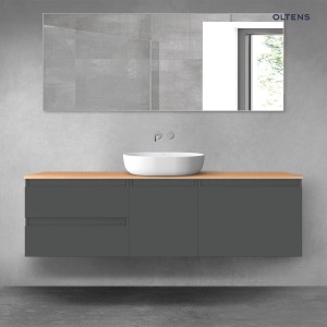 Oltens Vernal zestaw mebli łazienkowych 160 cm z blatem grafit mat/dąb 68412400