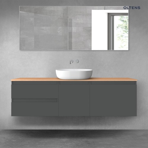 Oltens Vernal zestaw mebli łazienkowych 160 cm z blatem grafit mat/dąb 68412400
