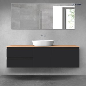 Oltens Vernal zestaw mebli łazienkowych 160 cm z blatem czarny mat/dąb 68412300