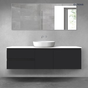 Oltens Vernal zestaw mebli łazienkowych 160 cm z blatem czarny mat/biały połysk 68413300