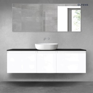Oltens Vernal zestaw mebli łazienkowych 160 cm z blatem biały połysk/czarny mat 68417000